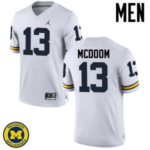 Men's University of Michigan #13 Eddie McDoom White Embroidery Jerseys 148722-887