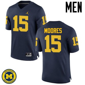 Men Wolverines #15 Garrett Moores Navy College Jerseys 998936-816