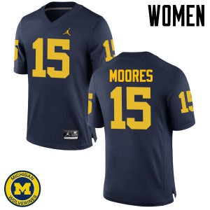 Women's Michigan #15 Garrett Moores Navy Stitch Jersey 700681-597