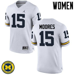 Women's Michigan #15 Garrett Moores White Player Jersey 477903-502
