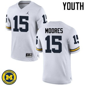 Youth Michigan #15 Garrett Moores White Alumni Jerseys 855818-419