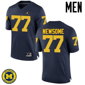 Mens Michigan #77 Grant Newsome Navy Player Jersey 980161-757