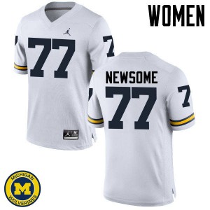 Women's Michigan Wolverines #77 Grant Newsome White Football Jersey 222298-956