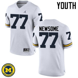 Youth Wolverines #77 Grant Newsome White Embroidery Jersey 656575-188