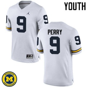 Youth Michigan #9 Grant Perry White University Jersey 344701-305