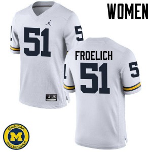 Women University of Michigan #51 Greg Froelich White Embroidery Jersey 373648-519