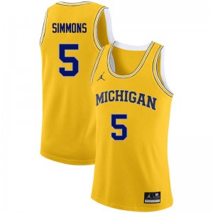 Men Michigan #5 Jaaron Simmons Yellow NCAA Jerseys 188882-897