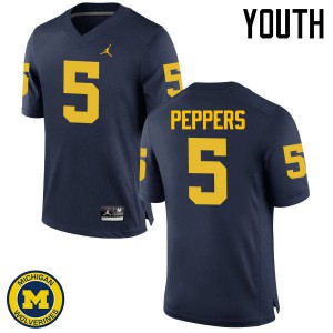 Youth Michigan #5 Jabrill Peppers Navy Stitched Jerseys 657704-478