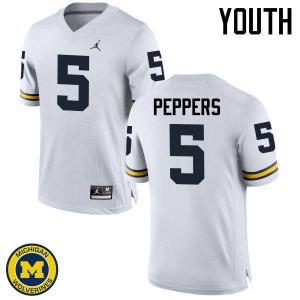 Youth Michigan #5 Jabrill Peppers White Official Jersey 173329-163
