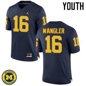 Youth Wolverines #16 Jack Wangler Navy University Jerseys 702158-923