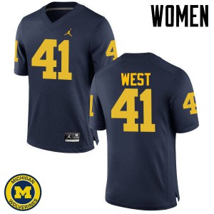 Women's Wolverines #41 Jacob West Navy Embroidery Jersey 626322-322