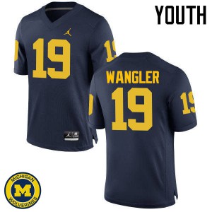 Youth Michigan #19 Jared Wangler Navy Official Jersey 532621-483