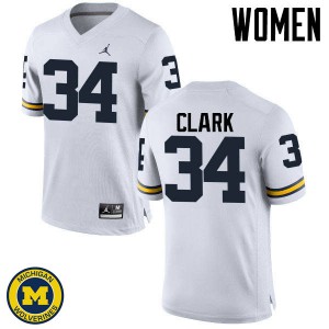 Womens Michigan #34 Jeremy Clark White Stitch Jersey 305683-144