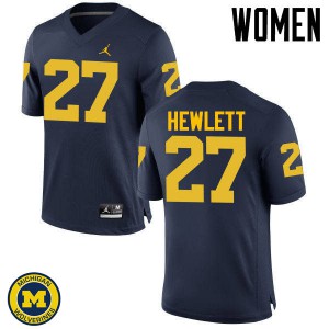 Women Wolverines #27 Joe Hewlett Navy Football Jersey 931198-336