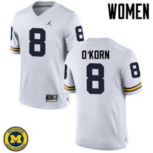 Womens Wolverines #8 John O'Korn White College Jersey 488892-739