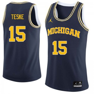 Men Michigan #15 Jon Teske Navy College Jerseys 978772-736