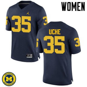 Women Michigan #35 Joshua Uche Navy College Jerseys 487429-787
