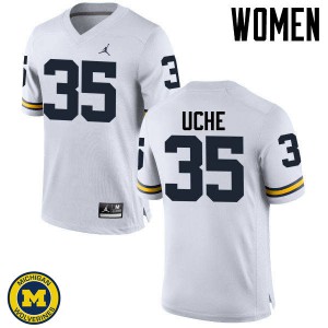 Women Michigan #35 Joshua Uche White College Jerseys 353961-634