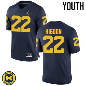 Youth Michigan #22 Karan Higdon Navy Alumni Jersey 362883-233