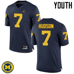 Youth Michigan #7 Khaleke Hudson Navy Football Jersey 898347-907