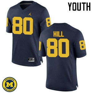 Youth Michigan #80 Khalid Hill Navy Stitched Jerseys 259335-257