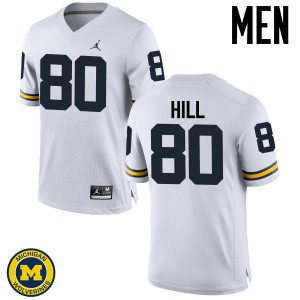 Mens University of Michigan #80 Khalid Hill White NCAA Jersey 936445-933