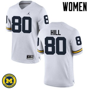 Womens University of Michigan #80 Khalid Hill White Official Jersey 368285-393
