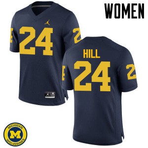 Womens Wolverines #24 Lavert Hill Navy Stitched Jersey 252473-949
