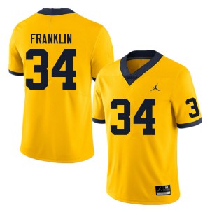 Mens Wolverines #34 Leon Franklin Yellow University Jersey 894416-154