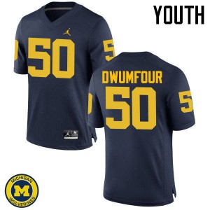 Youth Wolverines #50 Michael Dwumfour Navy Stitch Jerseys 596572-775