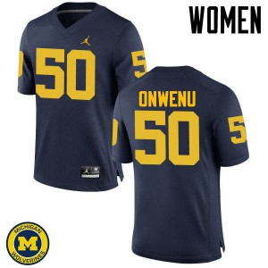 Women's Wolverines #50 Michael Onwenu Navy Stitch Jersey 807968-666