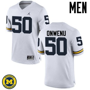 Men's University of Michigan #50 Michael Onwenu White Official Jersey 466777-395
