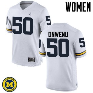Womens Wolverines #50 Michael Onwenu White Stitch Jerseys 365375-731