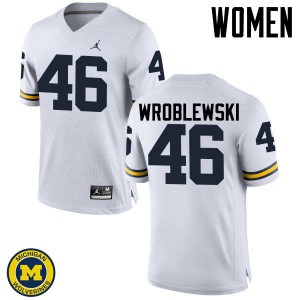 Women's Wolverines #46 Michael Wroblewski White Football Jerseys 526985-752