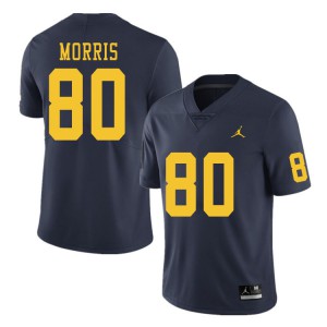 Men's Michigan Wolverines #80 Mike Morris Navy Stitched Jerseys 480140-346