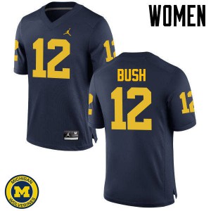 Women University of Michigan #12 Peter Bush Navy Football Jersey 974766-802
