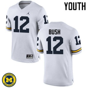 Youth Michigan #12 Peter Bush White NCAA Jersey 679715-832