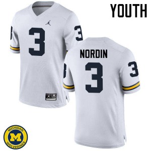 Youth Michigan #3 Quinn Nordin White Embroidery Jerseys 206169-292