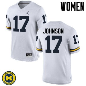 Womens Wolverines #17 Ron Johnson White Football Jersey 695755-432