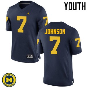 Youth University of Michigan #7 Shelton Johnson Navy Football Jerseys 953057-466