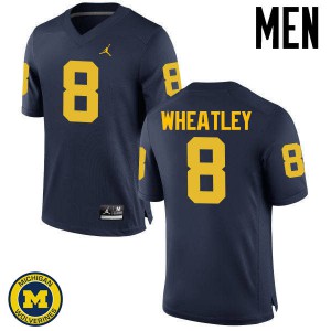 Mens Michigan #8 Tyrone Wheatley Navy Stitch Jerseys 466626-778
