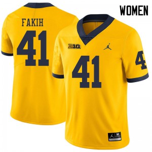 Women's Wolverines #41 Adam Fakih Yellow Jordan Brand NCAA Jersey 321598-500