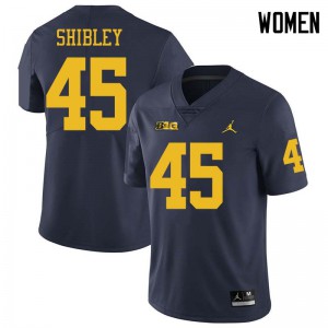 Women Wolverines #45 Adam Shibley Navy Jordan Brand Embroidery Jersey 123176-588
