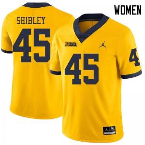 Women's Michigan Wolverines #45 Adam Shibley Yellow Jordan Brand Stitch Jersey 243655-970