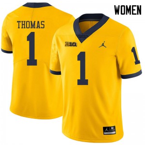 Womens University of Michigan #1 Ambry Thomas Yellow Jordan Brand Stitch Jerseys 326630-710