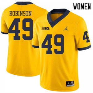 Women's Wolverines #49 Andrew Robinson Yellow Jordan Brand University Jersey 224274-800