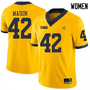 Womens Michigan Wolverines #42 Ben Mason Yellow Jordan Brand Stitch Jersey 717426-671