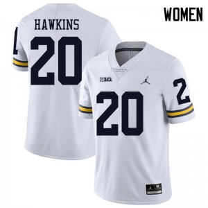 Women's University of Michigan #20 Brad Hawkins White Jordan Brand Stitched Jersey 625925-857
