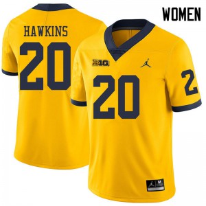 Women's Michigan #20 Brad Hawkins Yellow Jordan Brand College Jerseys 917573-257