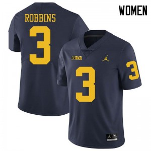 Womens Michigan #3 Brad Robbins Navy Jordan Brand Stitched Jerseys 204697-593
